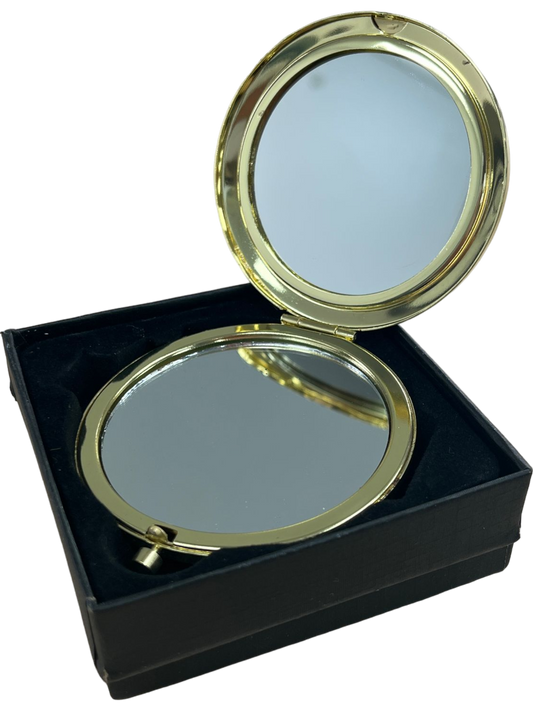 Unbranded Gold Compact Mirror with 'Conversation Starter' Text in Box