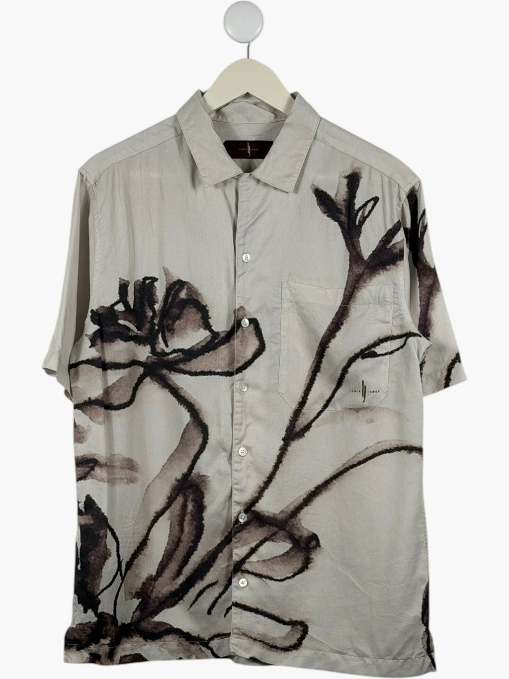 LEWIS JAMES Beige Poppy Floral Printed Tencel Shirt UK M