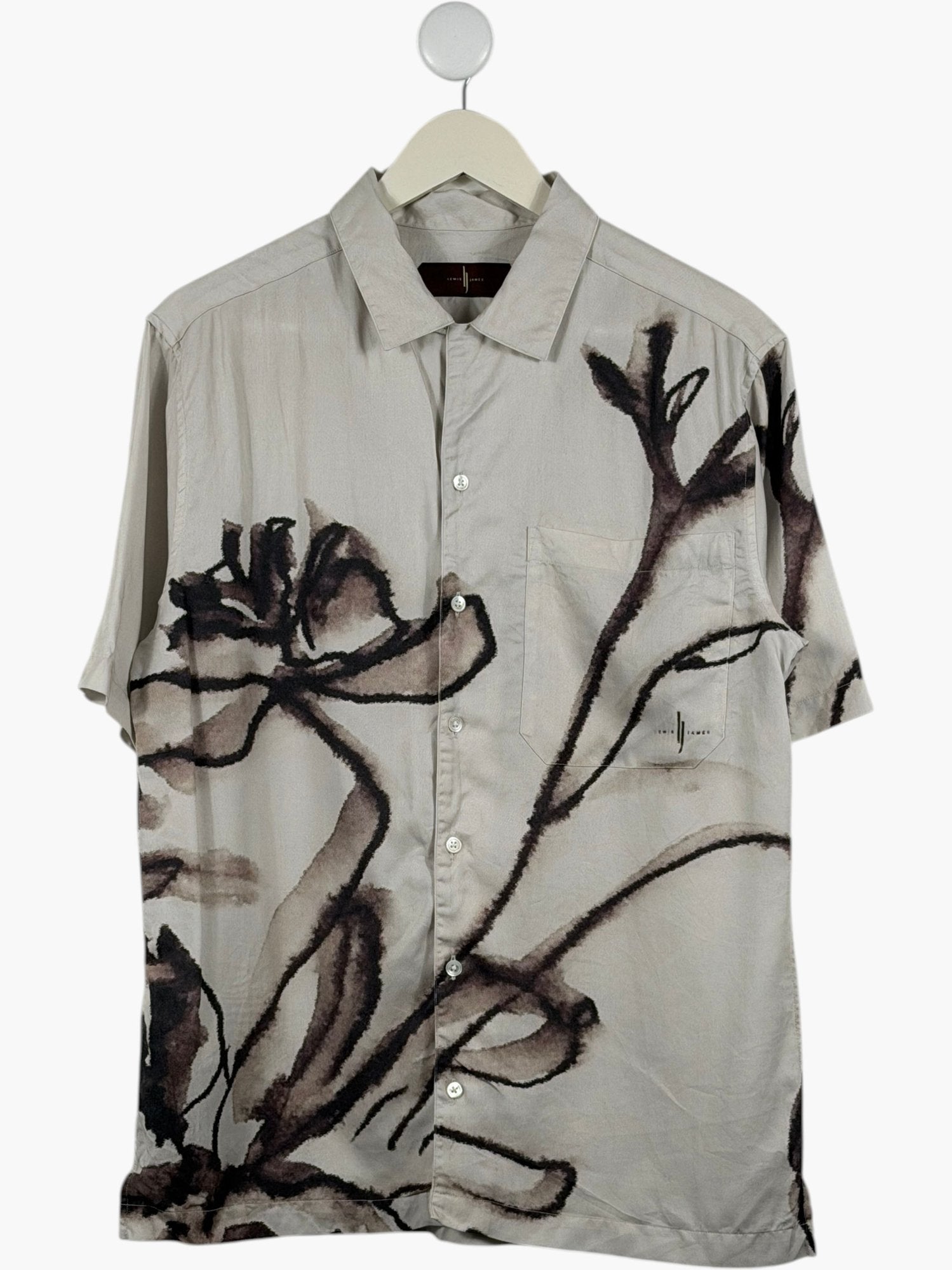 LEWIS JAMES Beige Poppy Floral Printed Tencel Shirt UK M