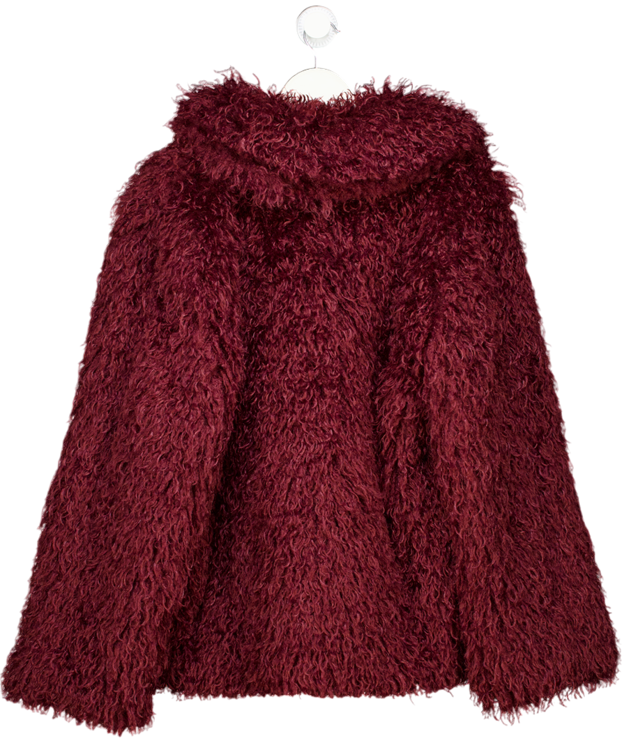 Ego Burgundy Red Faux Fur Shaggy Jacket UK 10