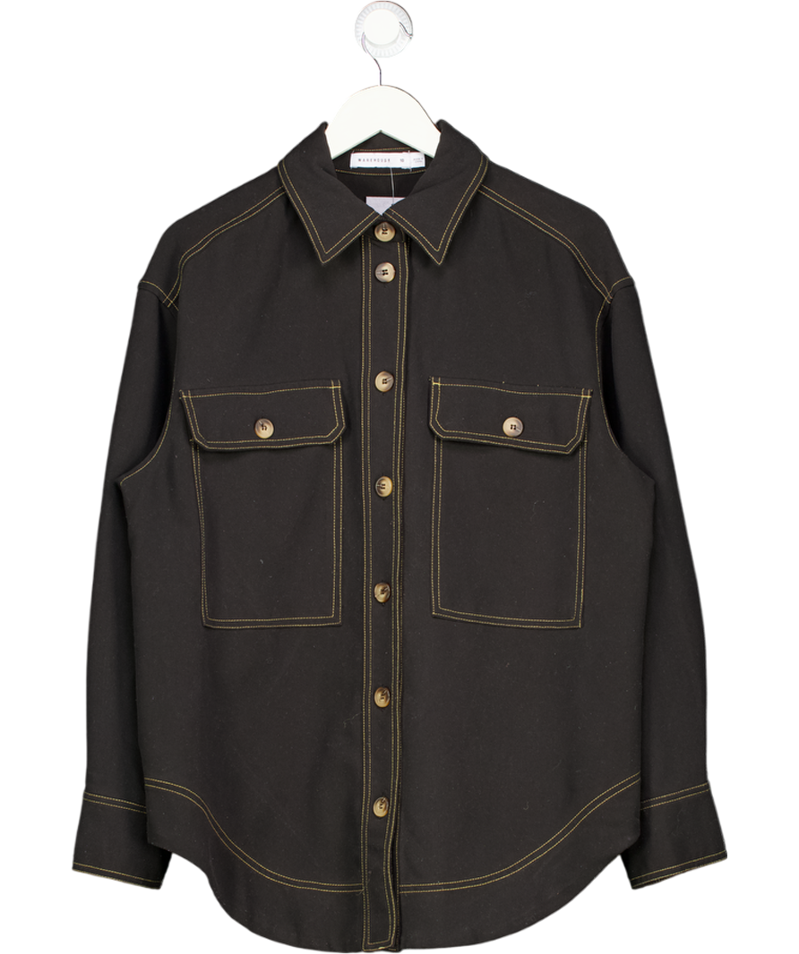 WAREHOUSE Black Contrast Stitch Oversize Shirt UK 10