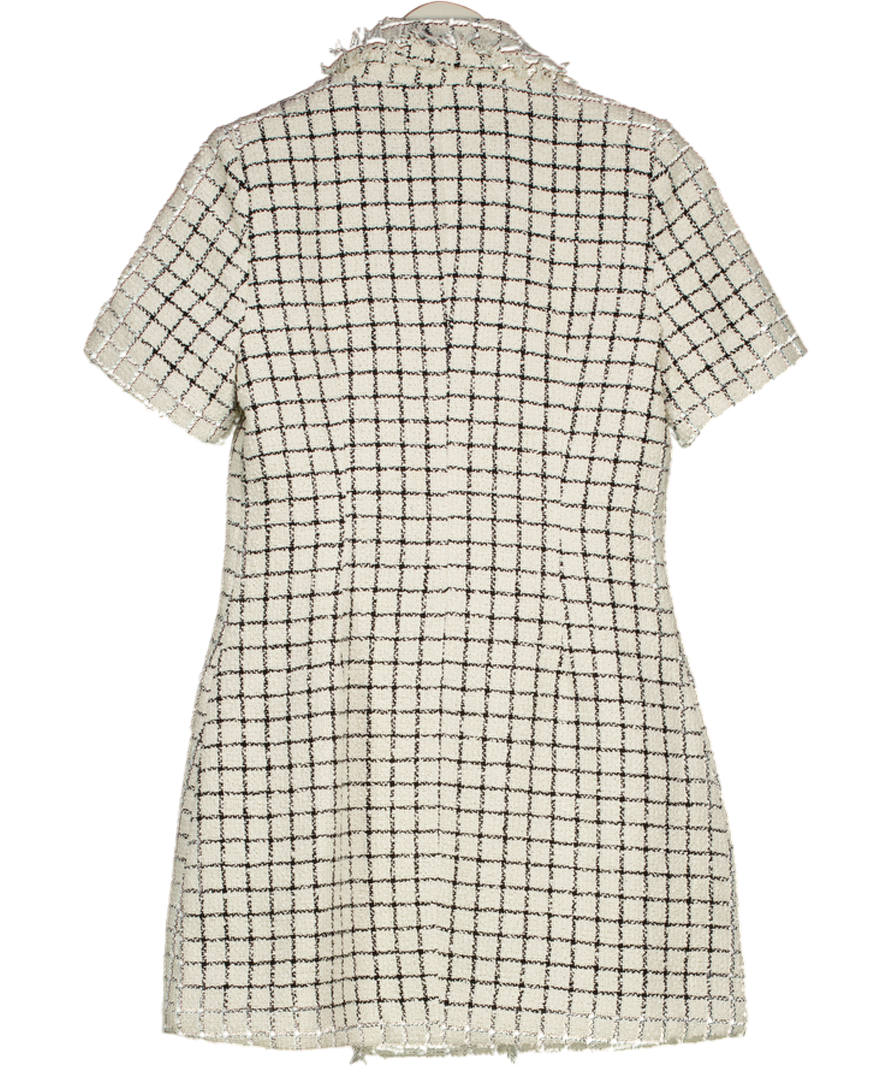 RIVER ISLAND Cream Boucle Short Sleeve Check Mini Dress UK 10