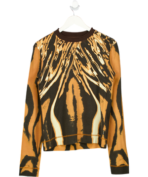 Just Cavalli Brown Long Sleeved Tie Dye Print Top UK 14