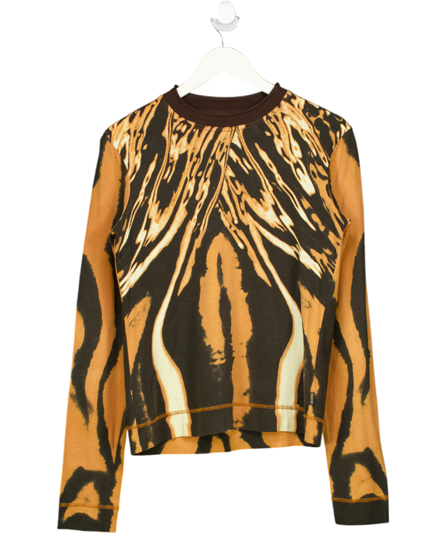 Just Cavalli Brown Long Sleeved Tie Dye Print Top UK 14