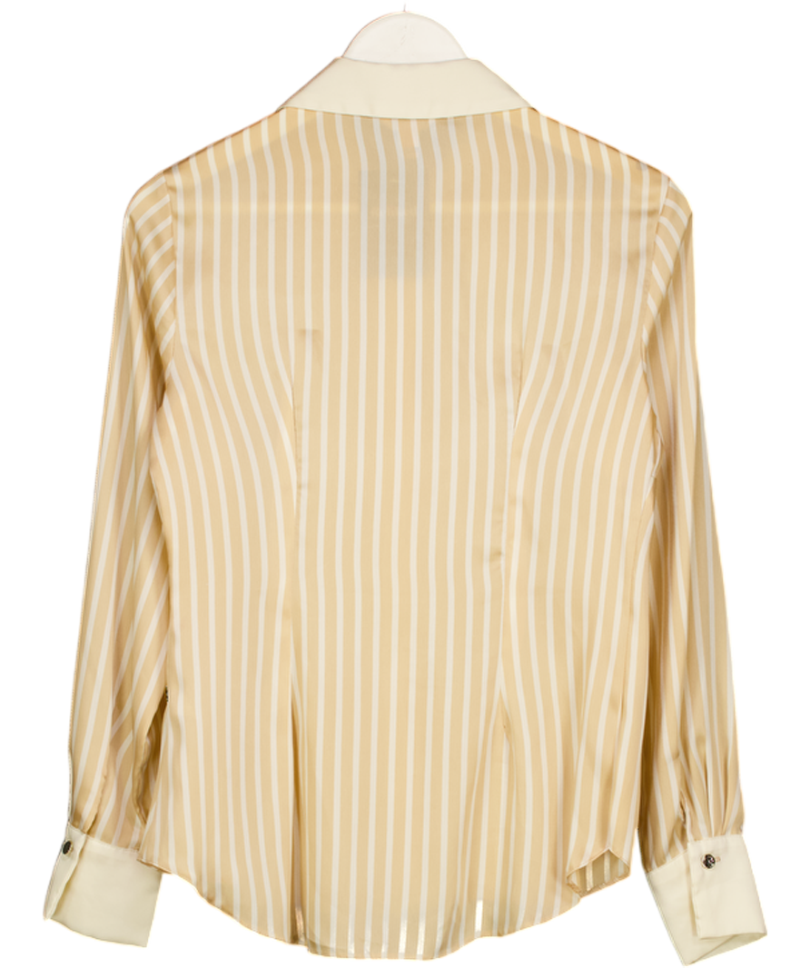 RIVER ISLAND Cream  / Camel Striped Satin Long Sleeve Shirt UK 8