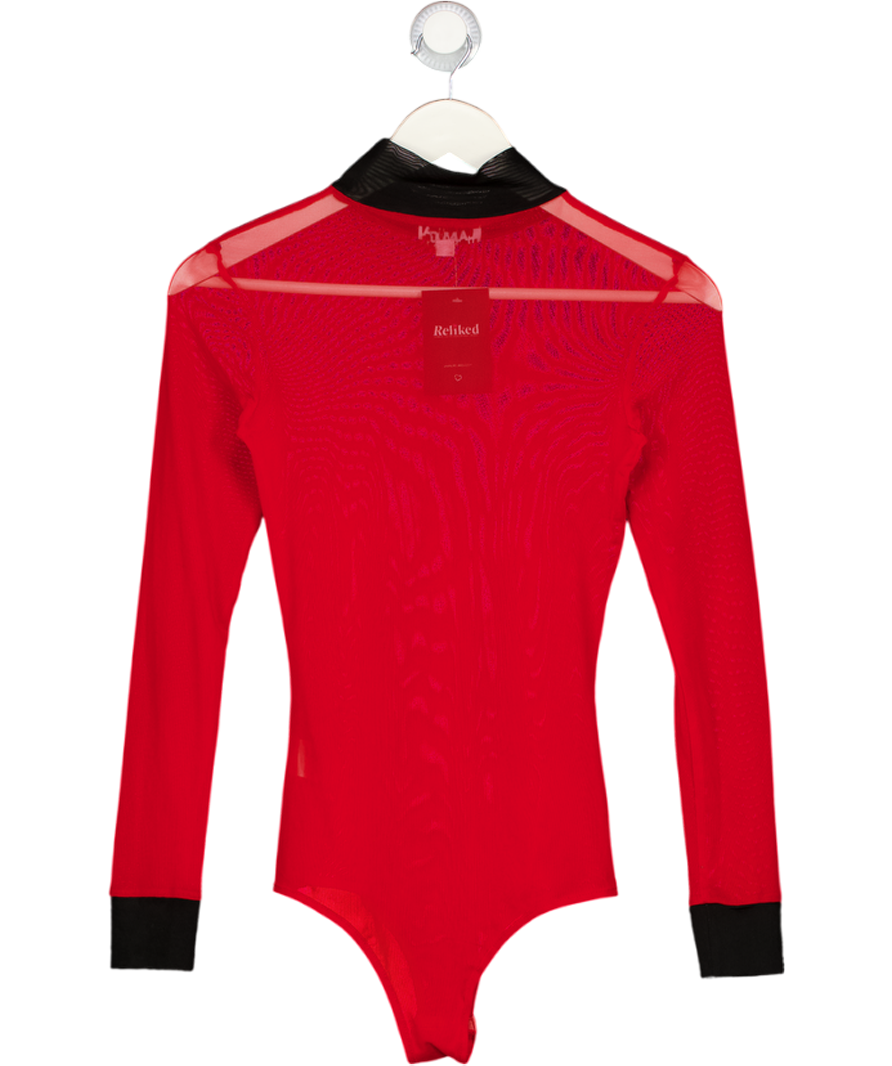 I.AM.GIA Red & Black High Neck Mesh Bodysuit UK S