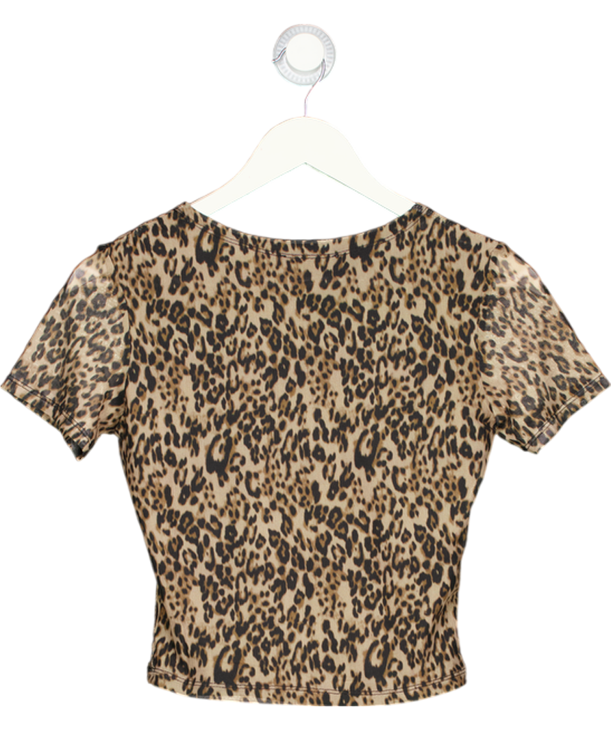 4th & Reckless Brown Leopard Mesh Short Sleeve Top UK 8