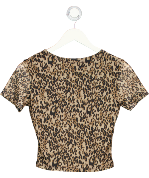 4th & Reckless Brown Leopard Mesh Short Sleeve Top UK 8