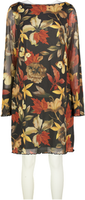 Black Double Layer Leaf Print Mesh Mini Dress UK XXL