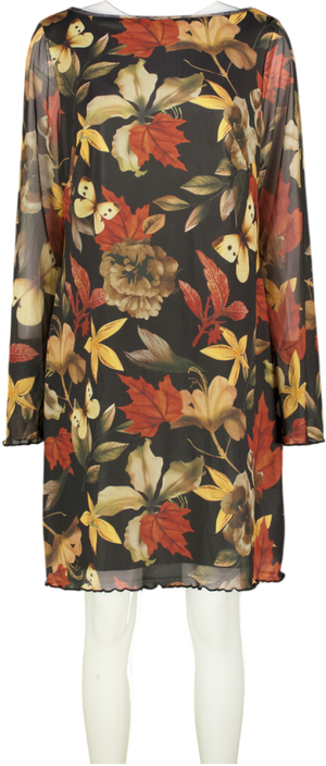 Black Double Layer Leaf Print Mesh Mini Dress UK XXL