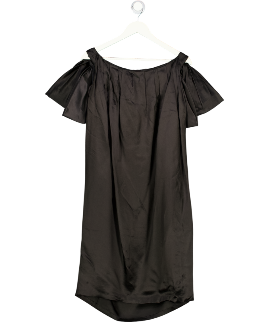 & Other Stories Black 100% Silk Bow Shoulder Midi Dress Eu36 UK 8