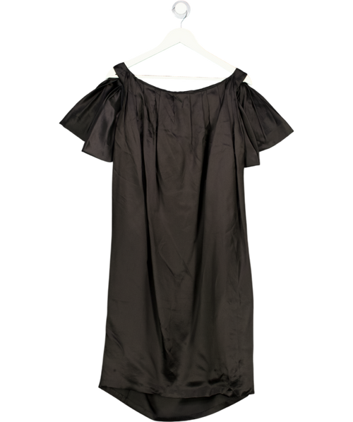 & Other Stories Black 100% Silk Bow Shoulder Midi Dress Eu36 UK 8