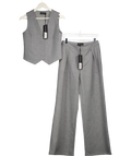 White Fox Grey Socialite Vest (xs) And Wide Leg Trouser Set UK S
