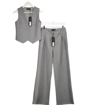 White Fox Grey Socialite Vest (xs) And Wide Leg Trouser Set UK S