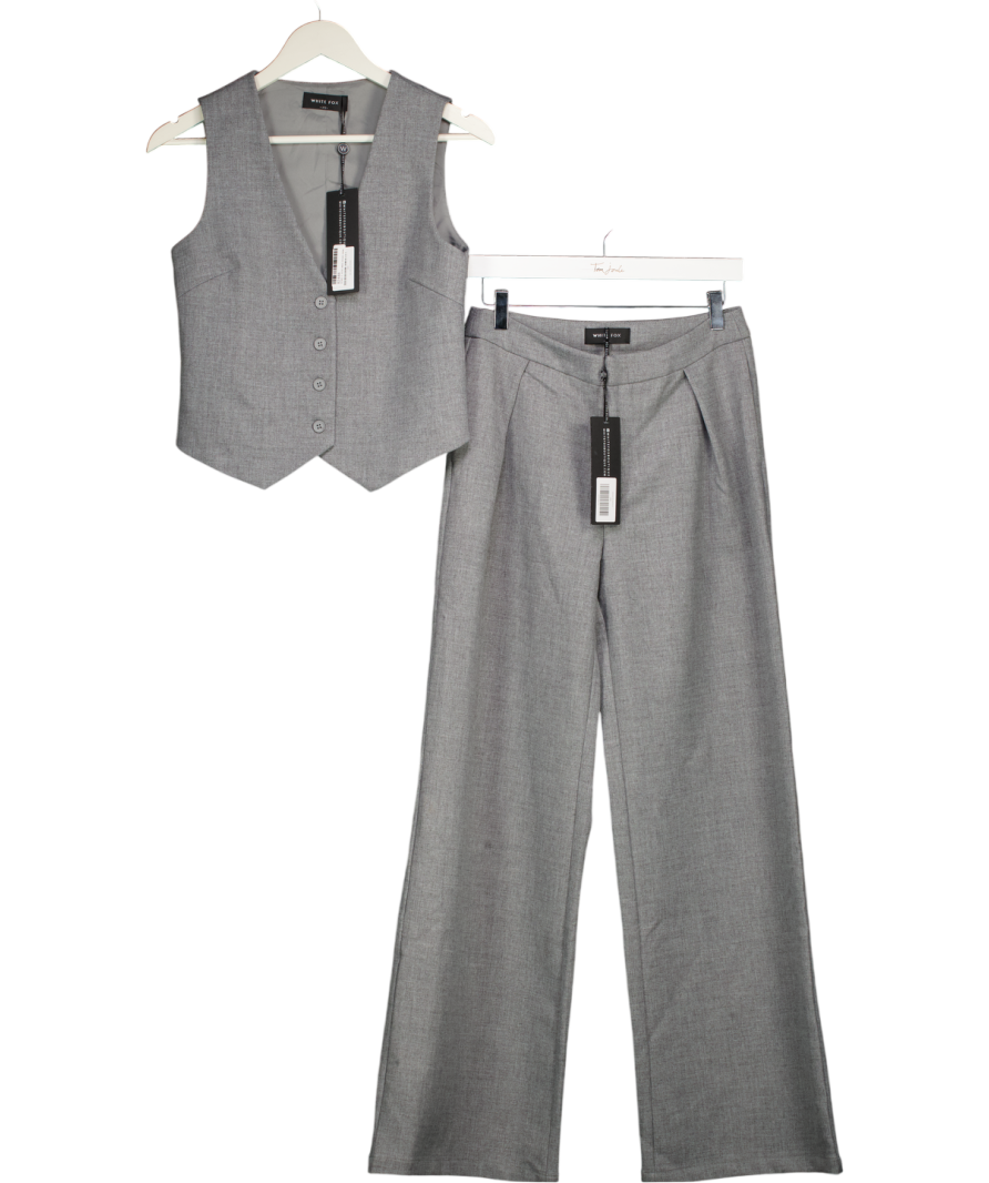 White Fox Grey Socialite Vest (xs) And Wide Leg Trouser Set UK S
