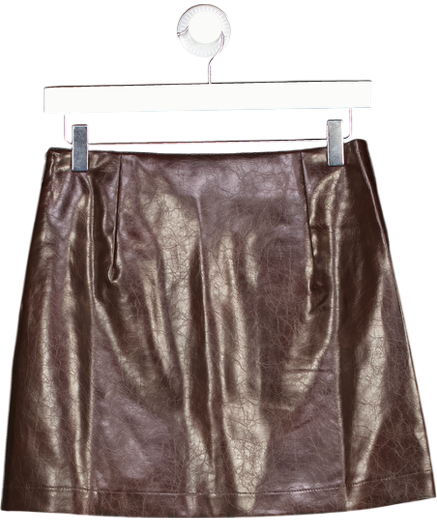 New Look Dark Brown Cracked Faux Leather Mini Skirt UK 8