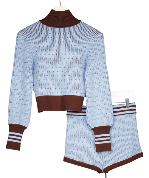 adidas 2-piece Blue & Brown Originals Cable Knit Track Jacket And Hotpants Set UK S