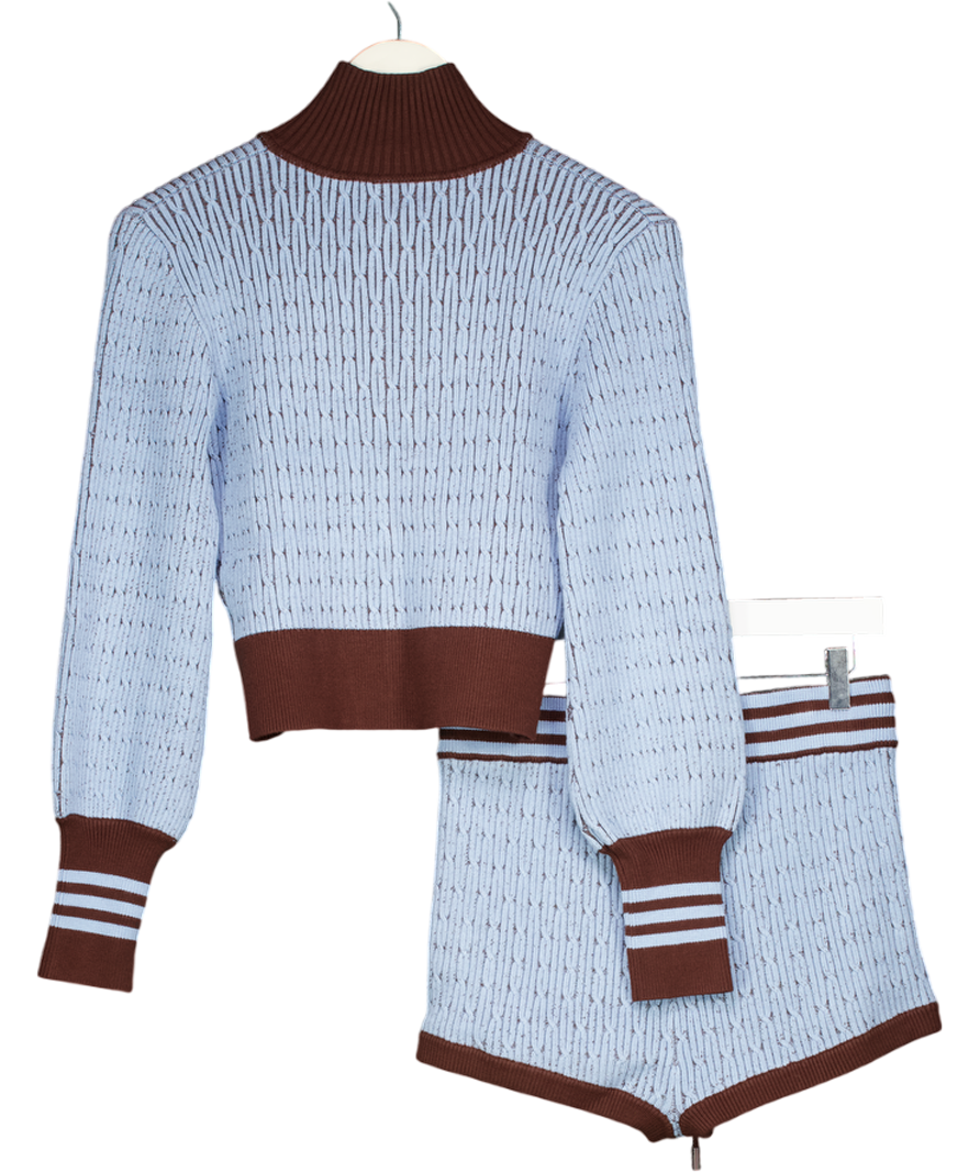 adidas 2-piece Blue & Brown Originals Cable Knit Track Jacket And Hotpants Set UK S