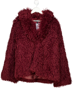 Ego Burgundy Red Faux Fur Shaggy Jacket UK 10