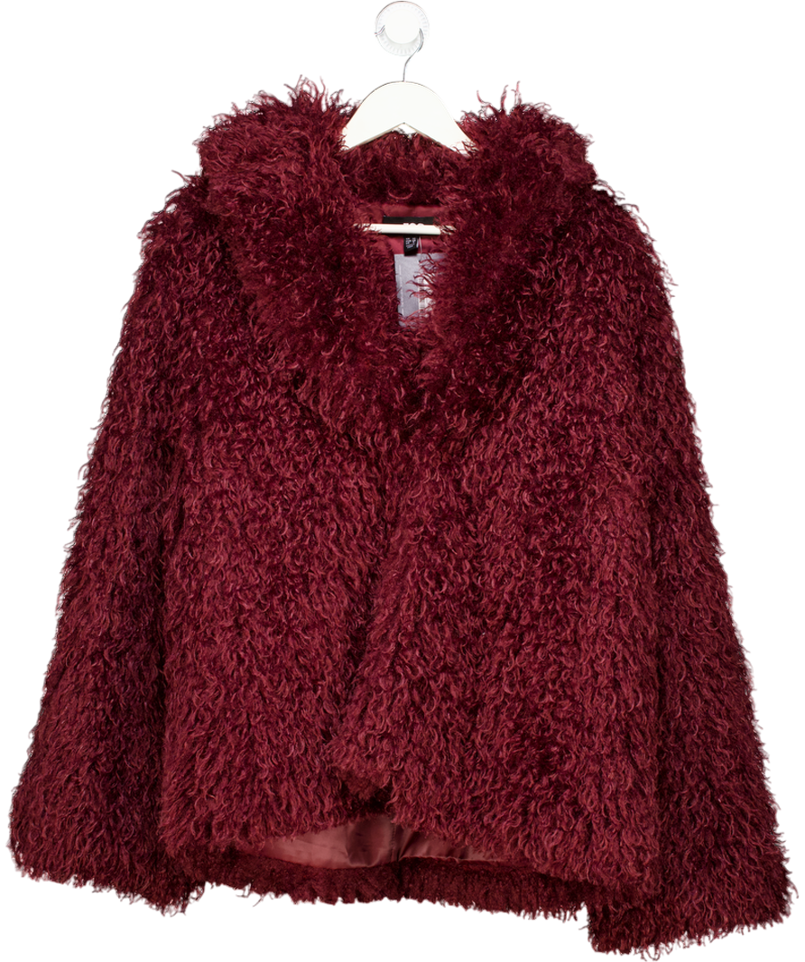 Ego Burgundy Red Faux Fur Shaggy Jacket UK 10