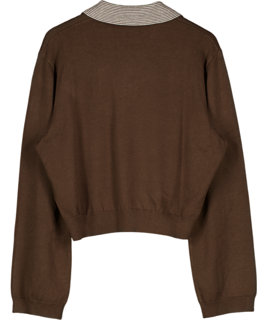 THE COUTURE CLUB Brown Long Sleeve Knitted Collar Polo Top UK 16