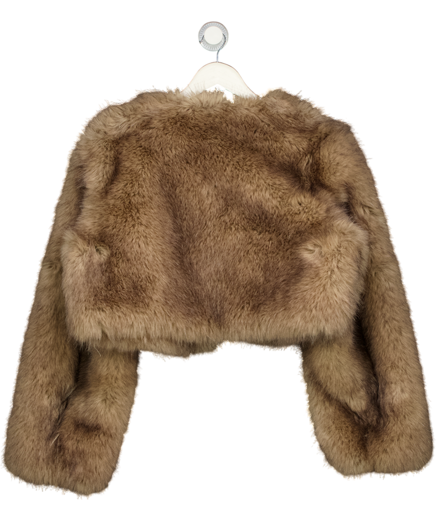 OH POLLY Galaia Cropped Faux-fur Jacket In Light Brown UK M/L