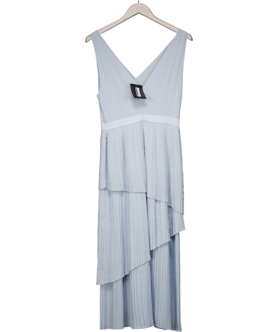 Ted Baker Blue Sleeveless V-neck Plisse Tiered Maxi Dress UK 10