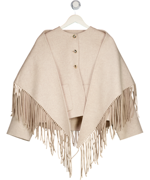MAJE Cream Fringed Cropped Wool-blend Coat Fr36 UK 8