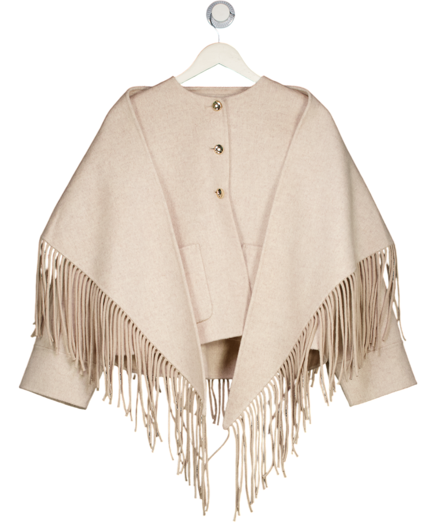 MAJE Cream Fringed Cropped Wool-blend Coat Fr36 UK 8