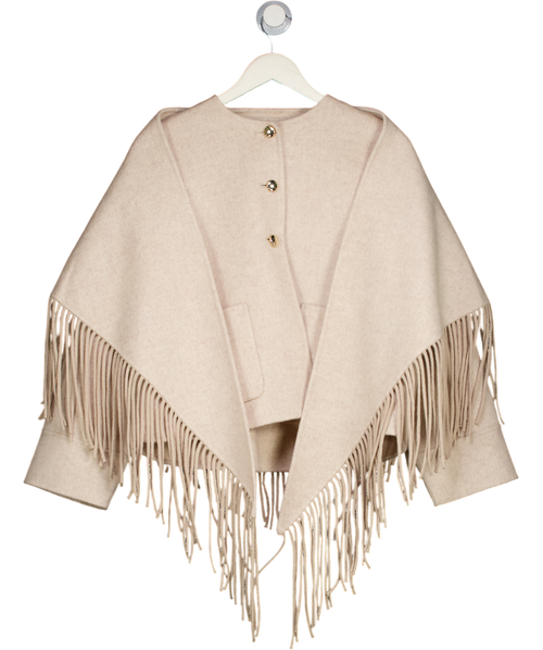 MAJE Cream Fringed Cropped Wool-blend Coat Fr36 UK 8