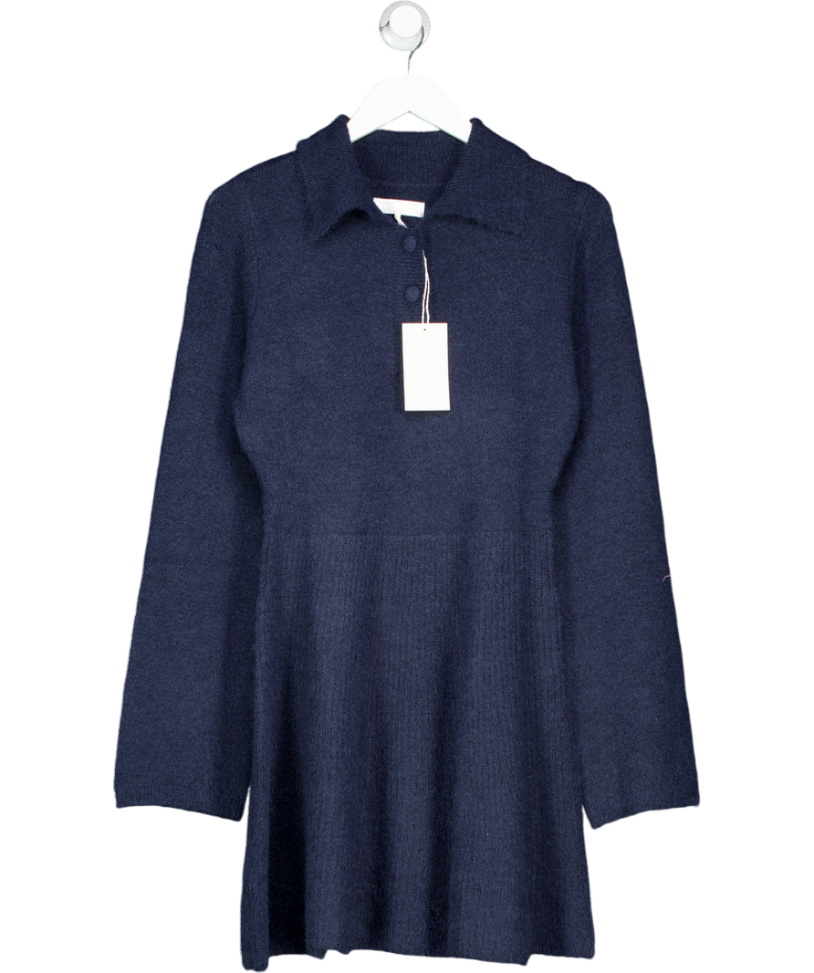 NA-KD Navy Blue Knitted Flare Mini Dress UK S