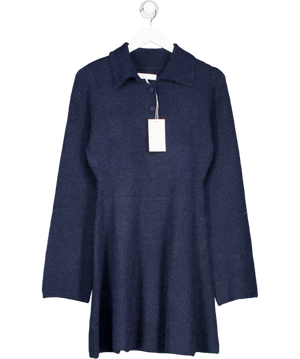 NA-KD Navy Blue Knitted Flare Mini Dress UK S