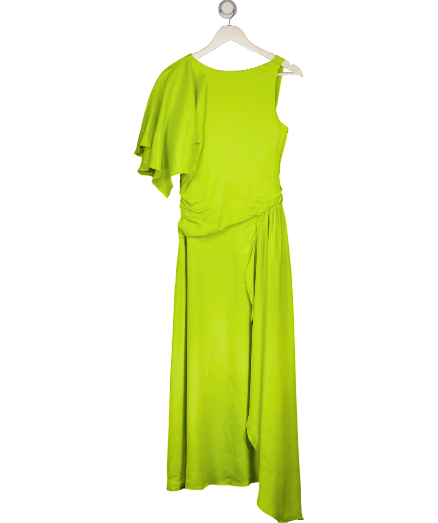 KAREN MILLEN Lime Green Viscose Satin Drape Midi Dress UK 6