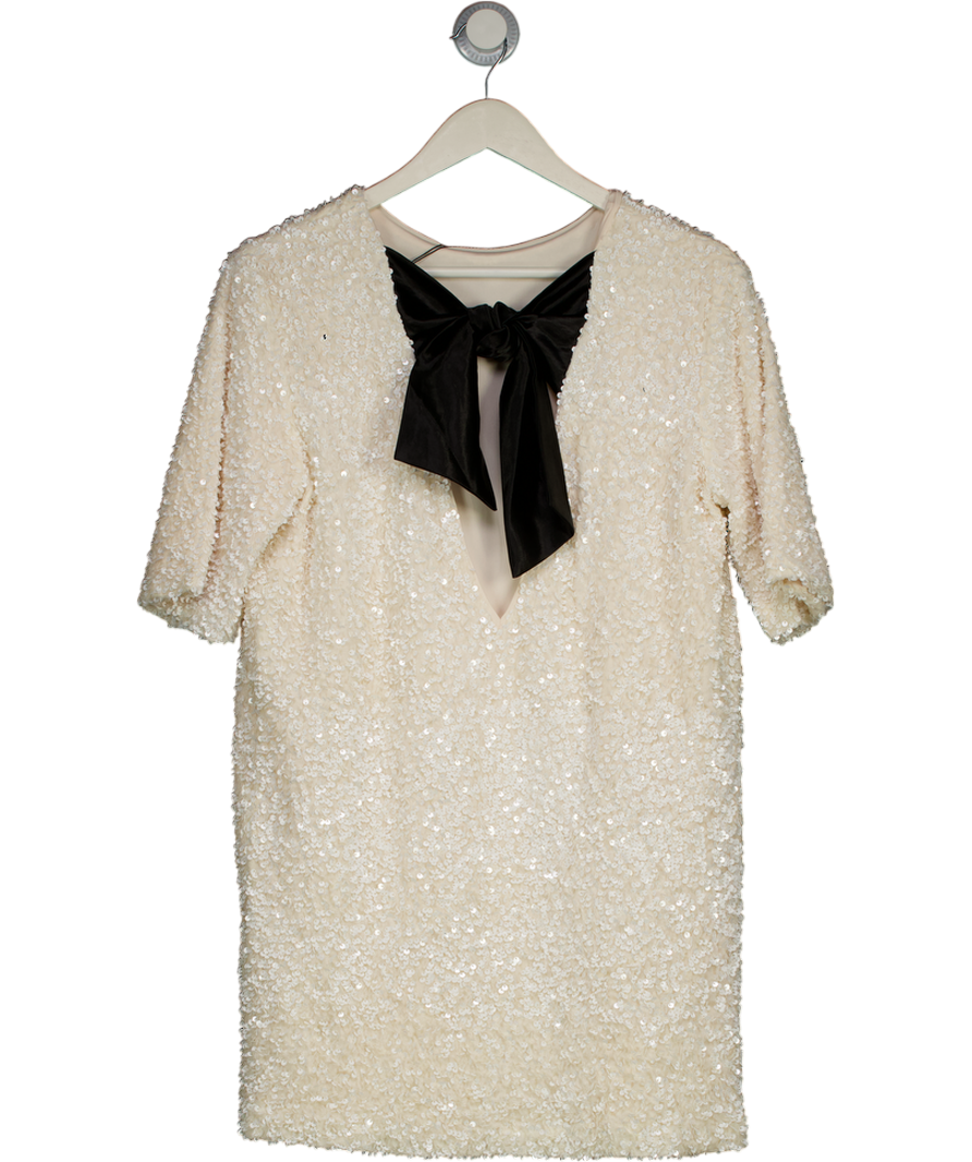 4th & Reckless Elodie Cream Sequin Bow Tie Back Mini Dress UK 6