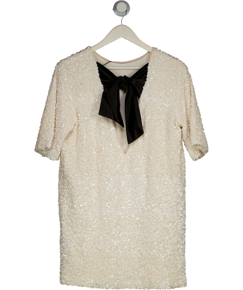 4th & Reckless Elodie Cream Sequin Bow Tie Back Mini Dress UK 6