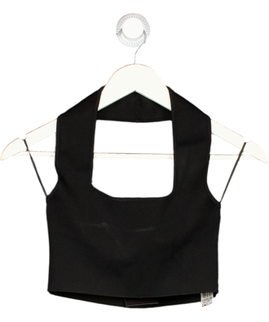 ZARA Black Square Neck Halterneck Crop Top UK S