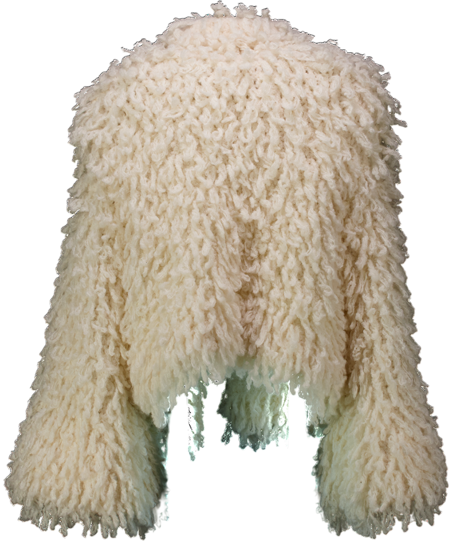 Christopher Esber Cream Shaggy Merino And Alpaca Valais Hand Crochet Jacket UK XS