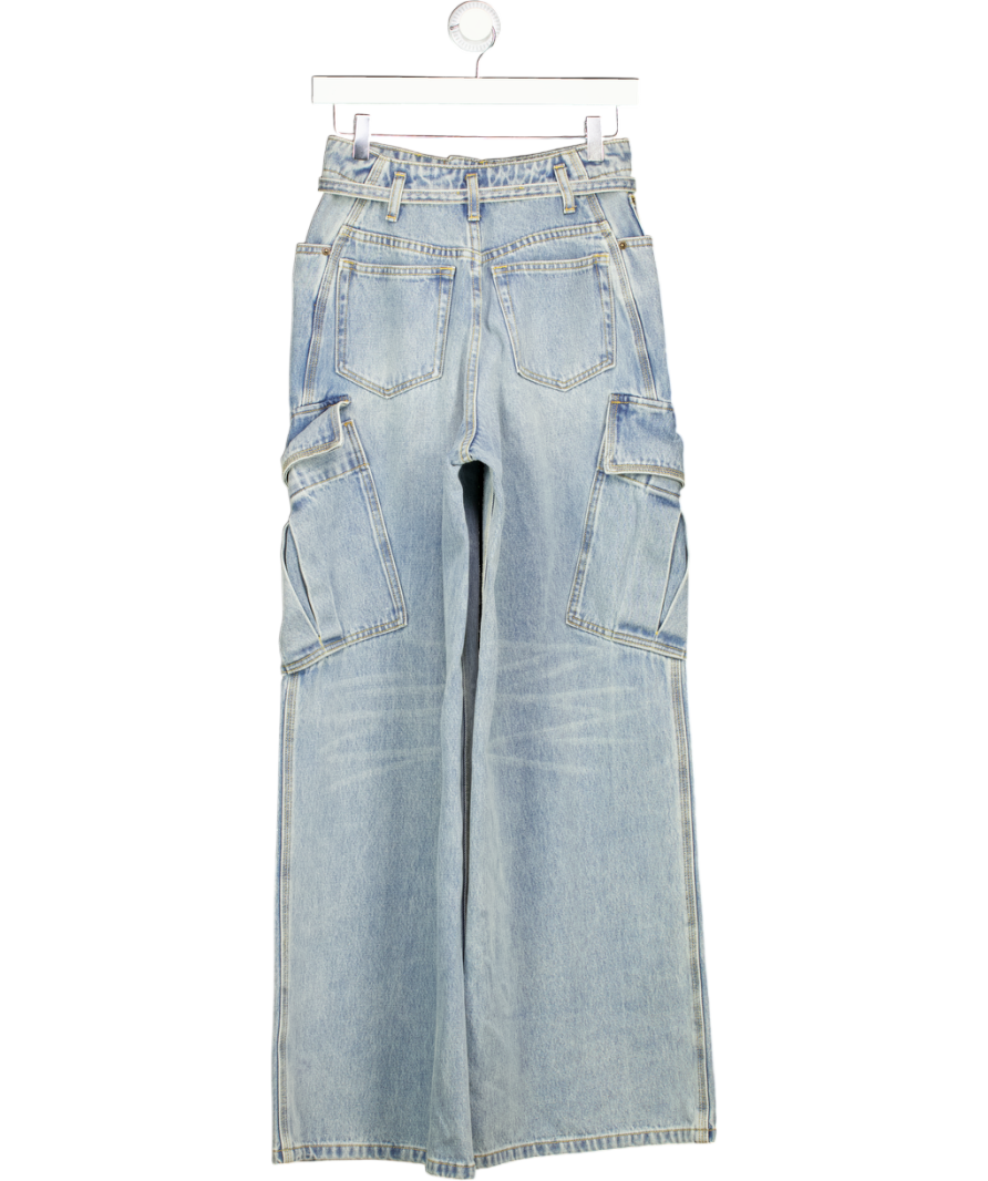ANN ANDELMAN Blue High Waisted Extreme Wide-leg Belted Cargo Jeans UK S