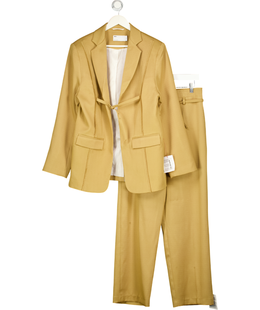 ASOS 2-piece  Waisted Blazer & Trousers With Raw Edge Details And Belt In Tan Brown UK M