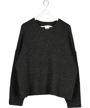 WEEKDAY Dark Grey Oversized V-neck Wool Blend Sweater UK XS/S