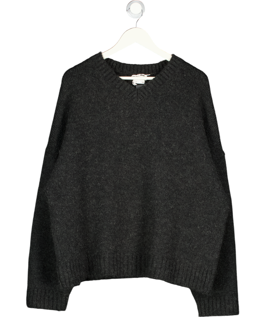 WEEKDAY Dark Grey Oversized V-neck Wool Blend Sweater UK XS/S