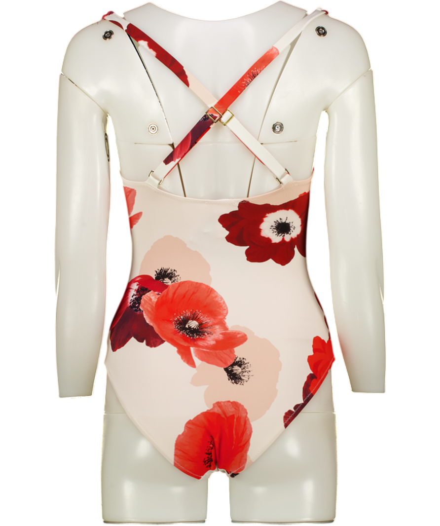 EVARAE Cream Poppy Print Swimsuit UK M