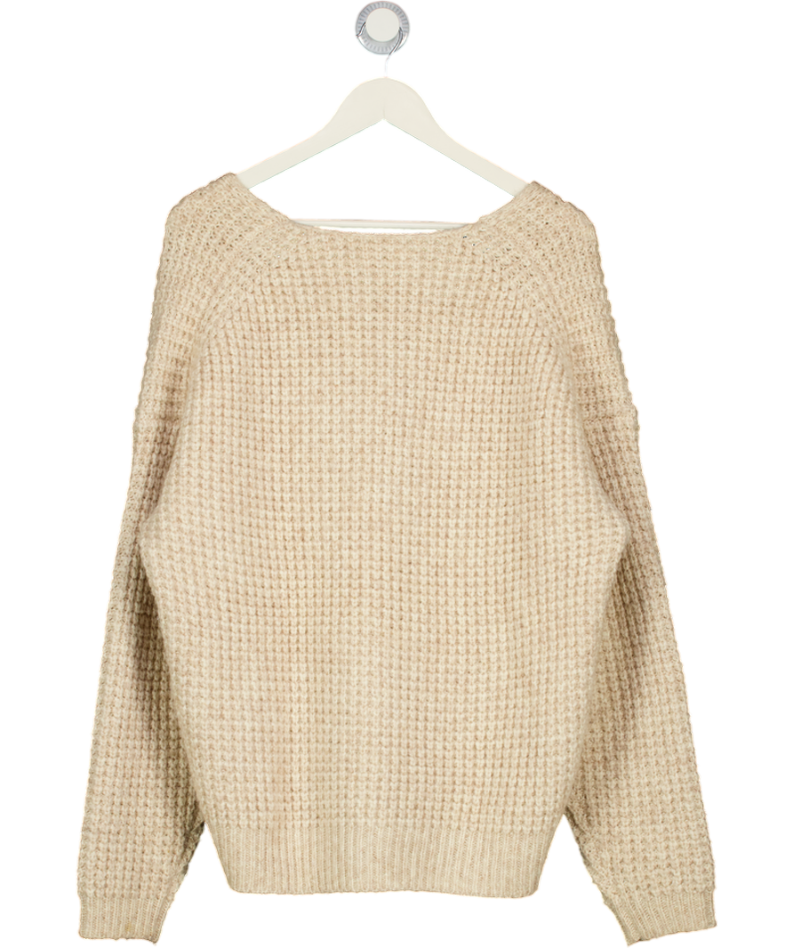 WILFRED Beige Waffle Knit V-neck Alpaca Blend Sweater UK L
