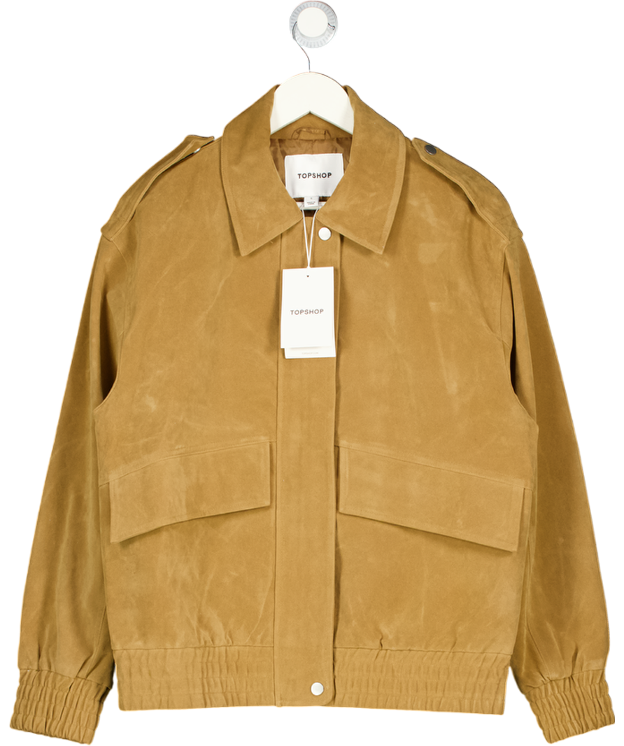 TOPSHOP Tan Brown Faux Suede Bomber Jacket UK S