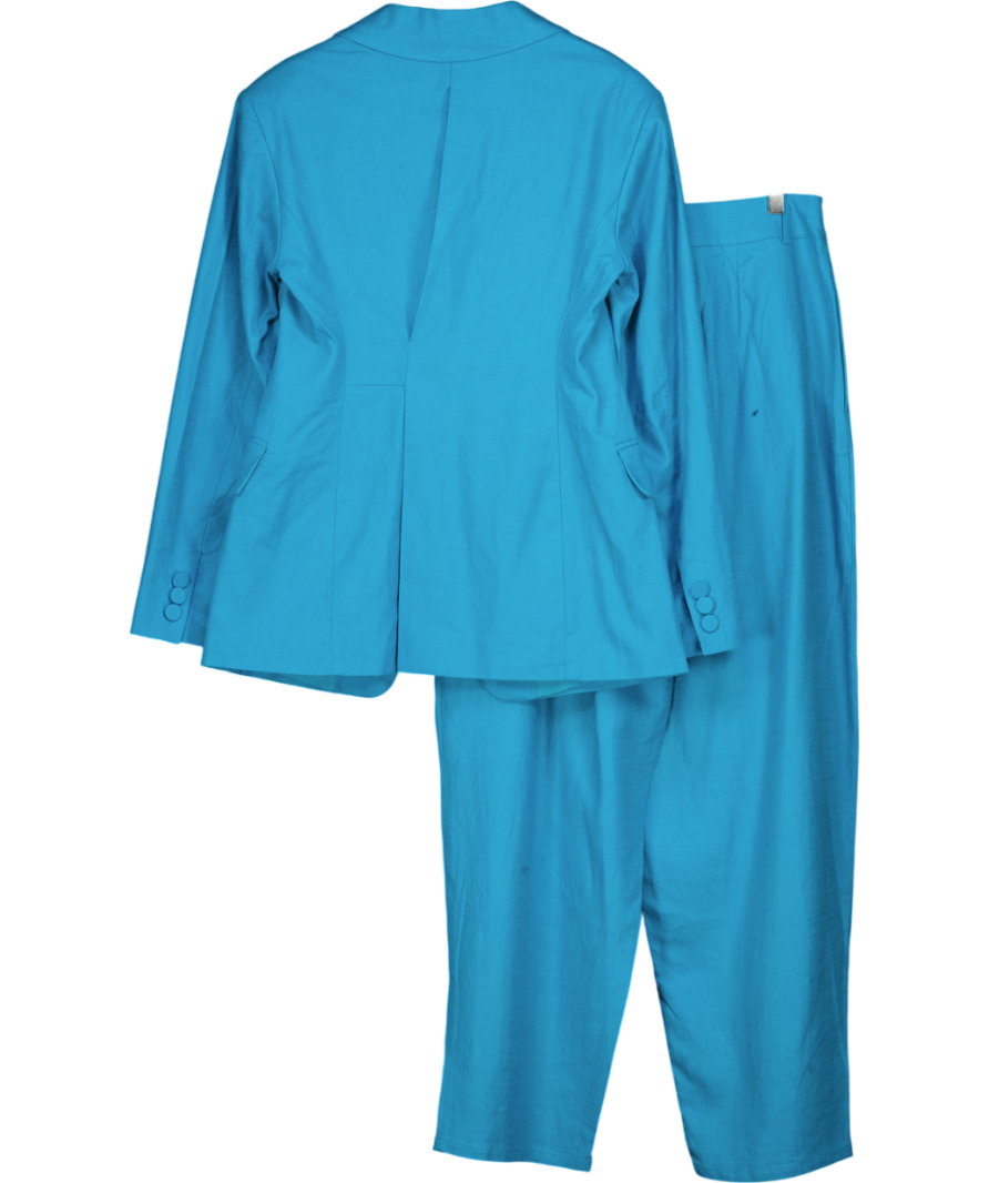 TOPSHOP 2-piece Turquoise Blue Linen Rich Cinched Waist Blazer And Wide Leg Trouser Set UK 10