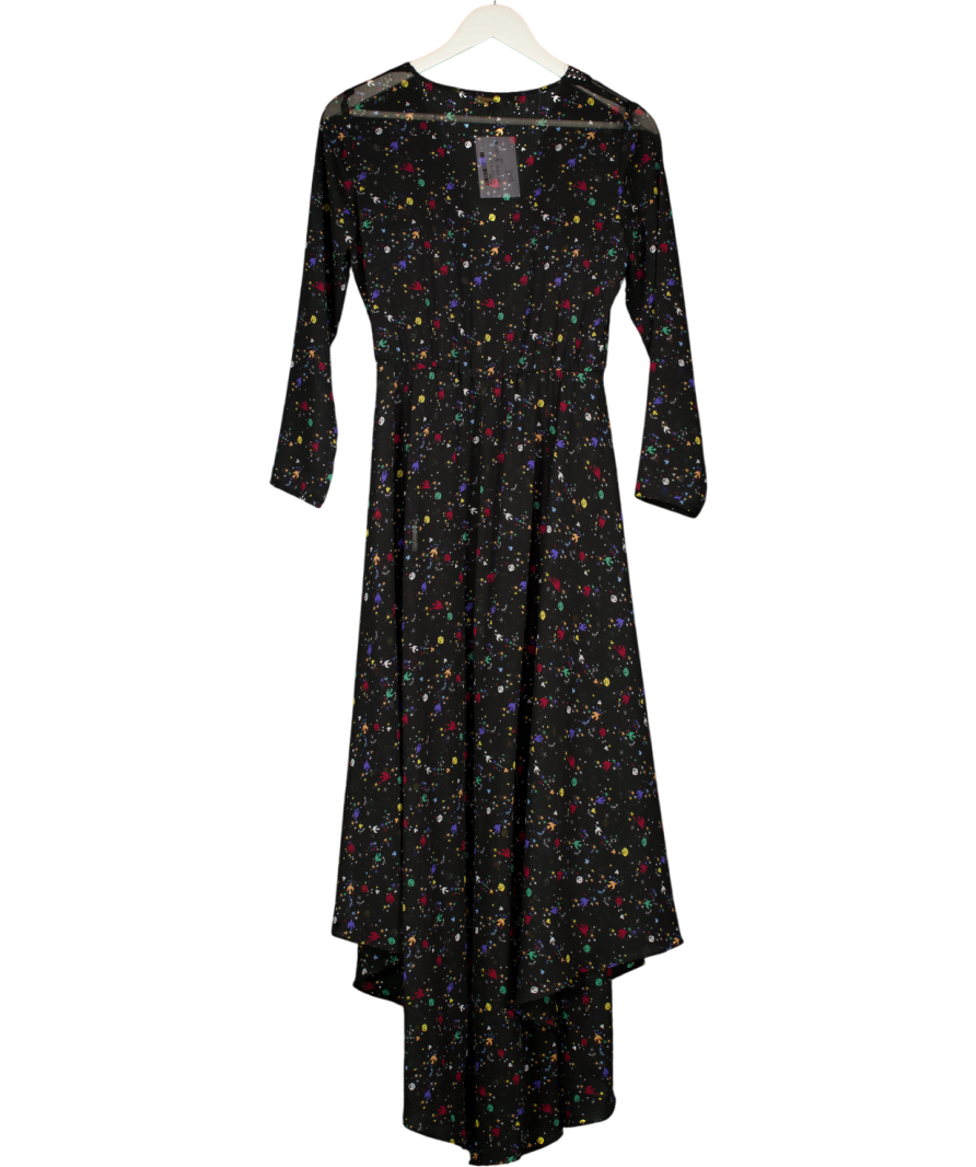 Maje Black Riane Bird Print Chiffon Midi Dress UK 8