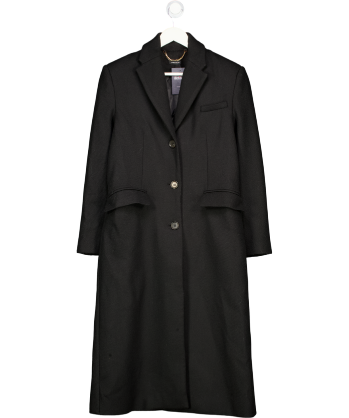 KAREN MILLEN Black Wool Blend Tailored Fitted Long Coat UK 6