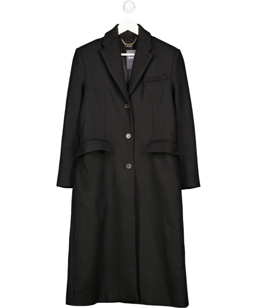 KAREN MILLEN Black Wool Blend Tailored Fitted Long Coat UK 6