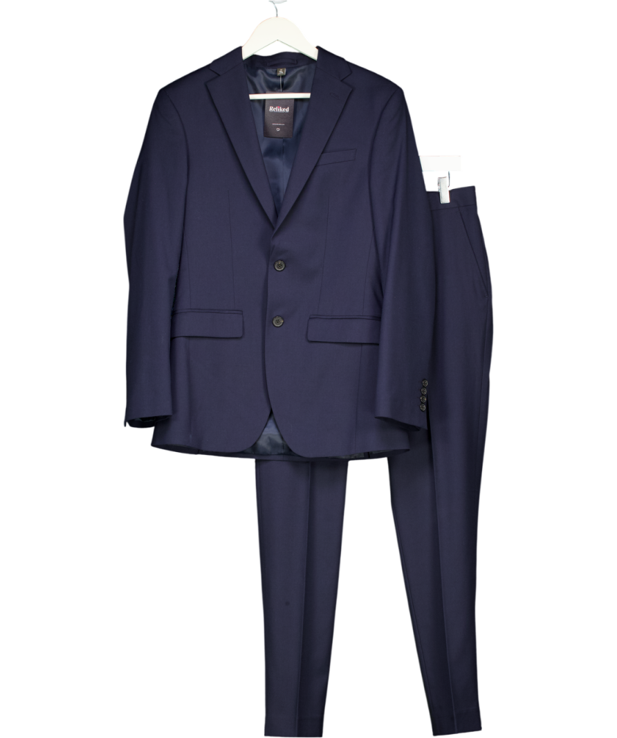M&S Blue Slim Fit Stretch Suit Jacket (36") And Trousers W30
