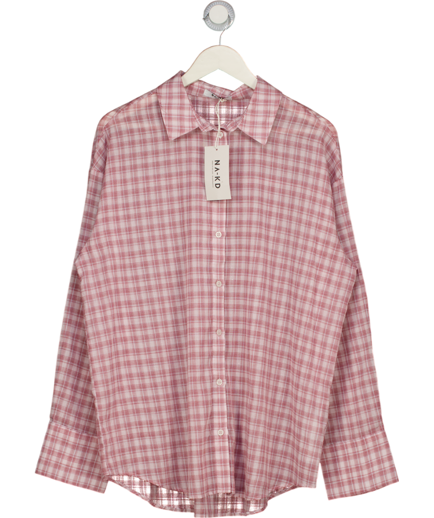NA-KD Pink Checked Sheer Oversize Shirt UK 10